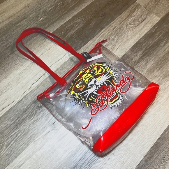 Ed Hardy Tiger PVC Tote Bag – Clear Red See-Through Y2K Statement Piece – NWT - Picture 2 of 7